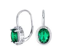 Pendientes colgantes de estilo filigrana vintage de plata de ley .925 con circonita cúbica AAA simulada de color verde esmeralda de 3.60 ct. óvalo 9X7MM para mujer con cierre de palanca.