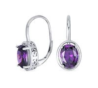 Pendientes colgantes de estilo filigrana vintage de plata esterlina .925 con circonita cúbica AAA simulada de amatista púrpura de 3.60 ct. óvalo 9X7MM CZ para mujer con cierre de palanca.