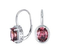 Pendientes colgantes de estilo filigrana vintage de plata esterlina .925 con circonita cúbica AAA simulada de alejandrita púrpura rosa de 3.60 ct. óvalo 9X7MM para mujer con cierre de palanca.