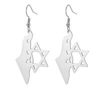 Pendientes colgantes de estrella de David para mujer, diseño de bandera de Israel, diseño de mapa del país, amuleto hebreo, joyería de regalo Judaica, Medio, Acero inoxidable, Sin piedra preciosa