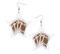 Pendientes colgantes de estrella para mujer, juego de póquer de reinas, caras, corazones y picas, pendientes de cuero sintético
