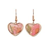 Pendientes Colgantes De Flores Prensadas En Forma De Corazón, Estilo Bohemio, Hechos A Mano, De Color Rosa, con Flores Prensadas, Joyería Elegante para Mujeres y Niñas.