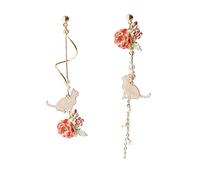 Pendientes colgantes de gato y flor, aretes asimétricos para mujer, paquete de aros, talla única, Metal, Sin piedra preciosa