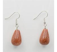 Pendientes colgantes de gota de lágrima de piedra natural Pendientes de gancho de gota de cuarzo transparente rosa obsidiana negra, arena dorada