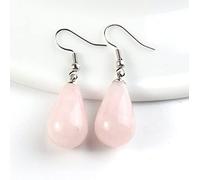 Pendientes colgantes de gota de lágrima de piedra natural Pendientes de gancho de gota de cuarzo transparente rosa obsidiana negra, cristal rosa