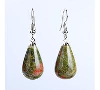 Pendientes colgantes de gota de lágrima de piedra natural Pendientes de gancho de gota de cuarzo transparente rosa obsidiana negra, Unakite
