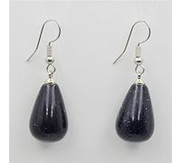 Pendientes colgantes de gota de lágrima de piedra natural Pendientes de gancho de gota de cuarzo transparente rosa obsidiana negra, arena azul