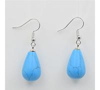 Pendientes colgantes de gota de lágrima de piedra natural, pendientes de gancho de gota de cuarzo transparente rosa obsidiana negra, turquesas azules