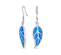 Pendientes colgantes de hoja de naturaleza con incrustaciones de ópalo azul creado inspirado en los nativos americanos, cierre de palanca, joyería occidental para mujeres, plata de ley .925