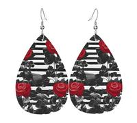 Pendientes colgantes de lágrima con estampado de rosas rojas y negras y blancas para mujer, joyería de moda, festival, accesorio de uso diario