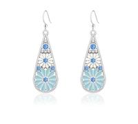 Pendientes colgantes de lágrima de cristal bohemio, aretes colgantes vintage de color verde oliva con flores huecas, aretes colgantes florales de estilo nacional, aretes de gancho de flor esmaltada