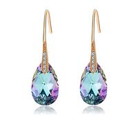 Pendientes colgantes de lágrima de cristal de Swarovski para mujer con gancho de gota, chapado en oro rosa de 14 quilates, joyería hipoalergénica