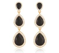 Pendientes colgantes de lágrima de diamantes de imitación vintage largos colgantes de cristal para mujer, para boda, novia, baile de graduación, Large, Acero inoxidable con diamantes de imitación