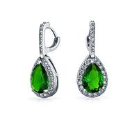 Pendientes colgantes de lágrima de estilo vintage de 7CT con halo de esmeralda verde simulada de circonita cúbica AAA CZ para mujer, fiesta de graduación, dama de honor, boda, chapados en plata.