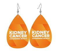 Pendientes colgantes de lágrima de piel sintética con cinta naranja para concienciación sobre el cáncer de riñón para mujeres y niñas