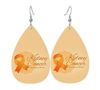 Pendientes colgantes de lágrima ligeros de piel sintética con cinta naranja para concienciación sobre el cáncer de riñón para mujer