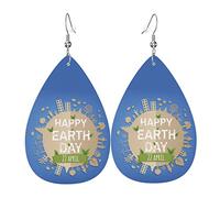 Pendientes colgantes de lágrima ligeros de piel sintética Happy Earth Day 2023 para mujer