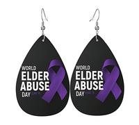 Pendientes colgantes de lágrima ligeros de piel sintética para concienciación sobre el abuso de ancianos para mujer