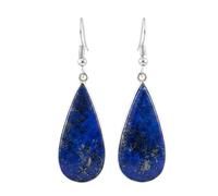 Pendientes colgantes de lapislázuli natural AA raros, forma de pera, color azul, chapados en plata, 31 x 14 mm, estilo boho, joyería artesanal con chakras | LK_LPE_00152