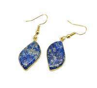 Pendientes colgantes de lapislázuli natural AA raros, forma elegante, color azul, chapados en oro, 22 x 12 mm, estilo boho, joyería artesanal con chakras | LK_LPE_00009