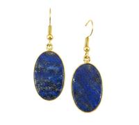Pendientes colgantes de lapislázuli natural AA raros, forma ovalada, color azul, chapados en oro, 23 x 12 mm, estilo boho, joyería artesanal con chakras | LK_LPE_00110