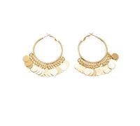 Pendientes colgantes de lentejuelas con forma de candelabro bohemio con cuentas gitanas étnicas, aros de borla con dijes de disco, joyería bohemia para mujer, Metal, aleación.