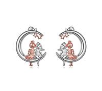 Pendientes colgantes de luna para niñas, 925 plata de ley, pendientes colgantes, diseño de hermanas, joyería hipoalergénica, regalos de cumpleaños para mujeres, Plata de ley