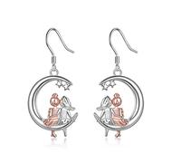 Pendientes colgantes de luna para niñas, 925 plata de ley, pendientes colgantes, diseño de hermanas, joyería hipoalergénica, regalos de cumpleaños para mujeres, Plata de ley