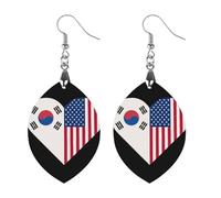 Pendientes colgantes de madera con diseño de bandera de Corea del Sur y Estados Unidos, Love, Madera, Sin piedra preciosa
