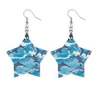 Pendientes colgantes de madera con diseño de delfines en olas para mujer, Apricot shaped, Madera, Sin piedra preciosa