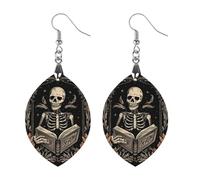 Pendientes colgantes de madera con diseño de esqueleto de cartas de tarot para mujer, Love, Madera, Sin piedra preciosa