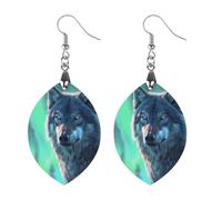 Pendientes colgantes de madera con diseño de lobo de la aurora boreal para mujer, Love, Madera, Sin piedra preciosa