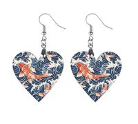 Pendientes colgantes de madera con diseño de olas de pez japonés, para mujer, Apricot shaped, Madera, Sin piedra preciosa