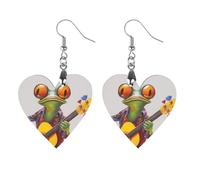 Pendientes colgantes de madera con diseño de rana para mujer, diseño de guitarra, Star, Madera, Sin piedra preciosa