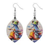 Pendientes colgantes de madera con diseño de rana para mujer, diseño de rana, Star, Madera, Sin piedra preciosa