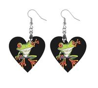 Pendientes colgantes de madera con diseño de rana para mujer, Star, Madera, Sin piedra preciosa