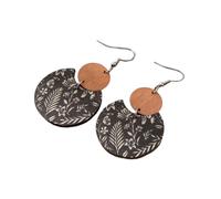 Pendientes colgantes de madera hechos a mano con diseños retro vintage para pieles sensibles, accesorios para orejas con estampado geométrico, talla única, como se describe, como se describe