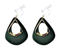 Pendientes colgantes de madera roja negra invisible con cierre de rosca para mujer, cómodos aretes de aro de oro verde transparente sin perforar de plástico, Resina, Sin piedra preciosa