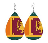 Pendientes colgantes de moda para mujer, de cuero ligero, con estampado de la bandera de Sri Lanka, joyería de lágrima, talla única, Cuero