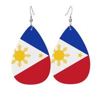 Pendientes colgantes de moda para mujer, de cuero ligero, con estampado de la bandera de Sri Lanka, joyería de lágrima, talla única, Cuero