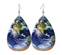 Pendientes colgantes de moda para mujer, de cuero ligero, con estampado de pastizales verdes, joyería de gota, talla única, Cuero