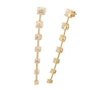 Pendientes colgantes de moissanita, aretes de concurso de 6,2 quilates con moissanita redonda con cadena larga de oro amarillo, Oro amarillo de 18 quilates, Moissanita