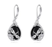 Pendientes colgantes de ónix negro con libélula de plata de ley 925, ónix negro, regalo de joyería para mujer