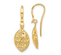 Pendientes colgantes de oro amarillo macizo de 14 quilates pulido brillante con gancho de pastor de 26,7 x 10 mm de ancho, regalo de joyería para mamá, talla única, Metal, Sin piedra preciosa