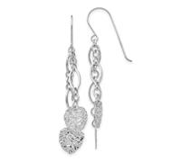 Pendientes colgantes de oro blanco pulido de 14 quilates con gancho de pastor martillado y corazón de amor de 51 x 10 mm de ancho, regalos de joyería para mujeres, Metal