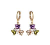 Pendientes colgantes de oro para mujer con corazón de circonita cúbica, trébol, flor, colgante de 15 x 26 mm, joyería de boda simple, 15x26MM, Base chapada en oro rosa, Circonia cúbica