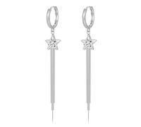Pendientes colgantes de oro para mujer, modernos, elegantes aretes colgantes con circonitas brillantes, delicados aretes de lazo colgantes ligeros de plata con borla larga y cadena de estrella para