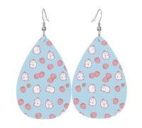 Pendientes colgantes de piel sintética con diseño de fresas y personajes de dibujos animados, para mujeres, adolescentes, niñas, regalo, talla única, cuero, sin piedras preciosas, One Size, Cuero, Sin