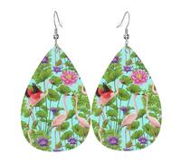 Pendientes colgantes de piel sintética con estampado de flores y flamencos, para mujeres, adolescentes y niñas, talla única, cuero, sin piedras preciosas, One Size, Cuero, Sin piedra preciosa