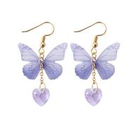 Pendientes colgantes de plata de gota en forma de corazón con pendientes de mariposa en forma de mariposa púrpura pendientes elegantes para joyas de do